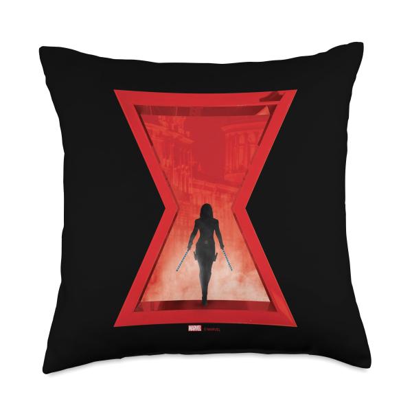 Marvel Black Widow Icon Red Hourglass Natasha Romanoff Black Throw Pillow