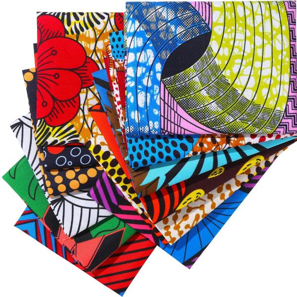 Tatuo 12 Pieces African Fabric Fat Quarters African Ankara Wax Print Fabric for Sewing, Face Covering Make, Craft Projects and Patch Work DIY(45 x 55