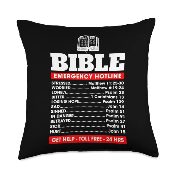 Religious Christian I Bible Verse I Bible Emergency Hotlines Throw Pillow