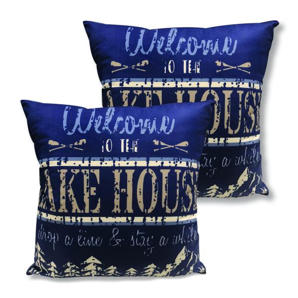 Virah Bella Throw Pillow Welcome to The Lake House Rules - Pack of Two 18" x 18" Decorative Accent Pillows - Cabin ＆ Farmhouse Couch D〓cor