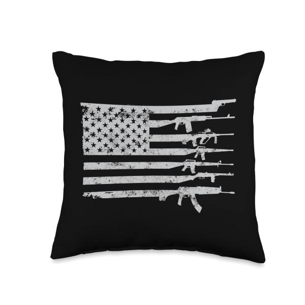 Vintage US American Flag USA Pro Gun Retro for Gun-Owners Throw Pillow