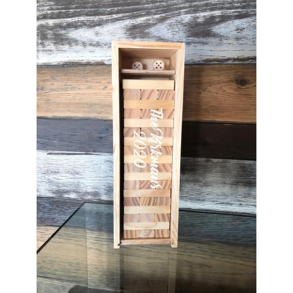 WE Games Custom Engraved Wood Block Party Game in Wooden Case, Guest Book Alternative for Wedding, Graduation, Baby Shower, Retirement Party - 12 inch