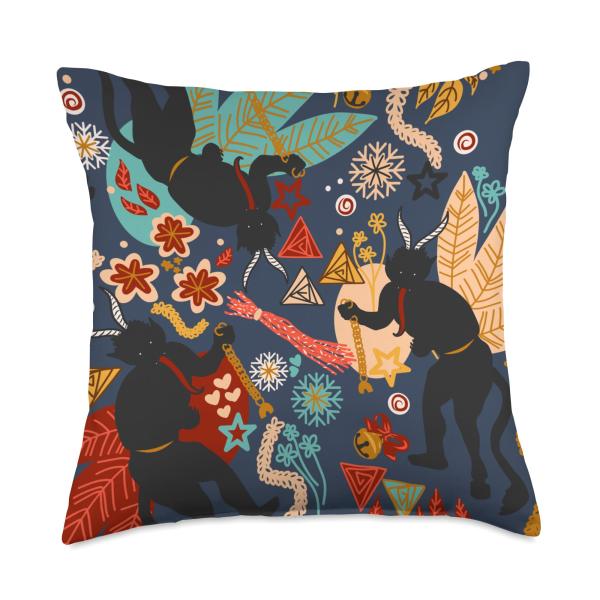 Vintage Krampus Christmas Devil Merry Krampus Krampusnacht Throw Pillow