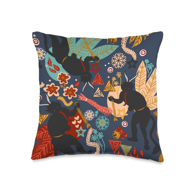 Vintage Krampus Christmas Devil Merry Krampus Krampusnacht Throw Pillow