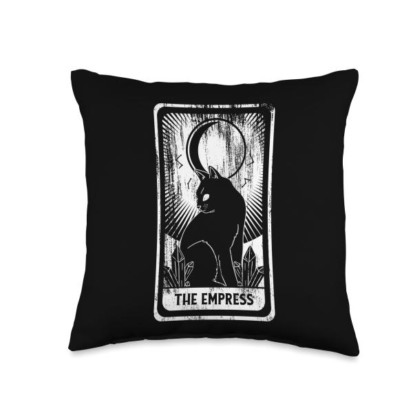 Black Cat Empress Tarot Card Throw Pillow