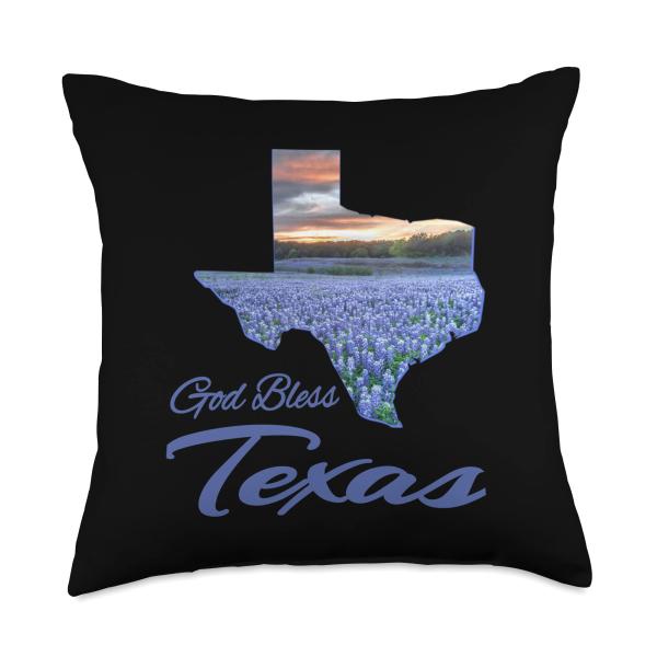 Christian, Texas Bluebonnet State Pride, God Bless Texas Throw Pillow