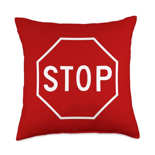STOP SIGN ROAD TRAFFIC HIGHWAY SIGNAL LIGHT RULES Throw Pillow