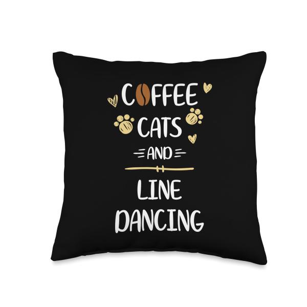 Coffee Cats ＆ Line Dancing Country Western Dance Throw Pillow