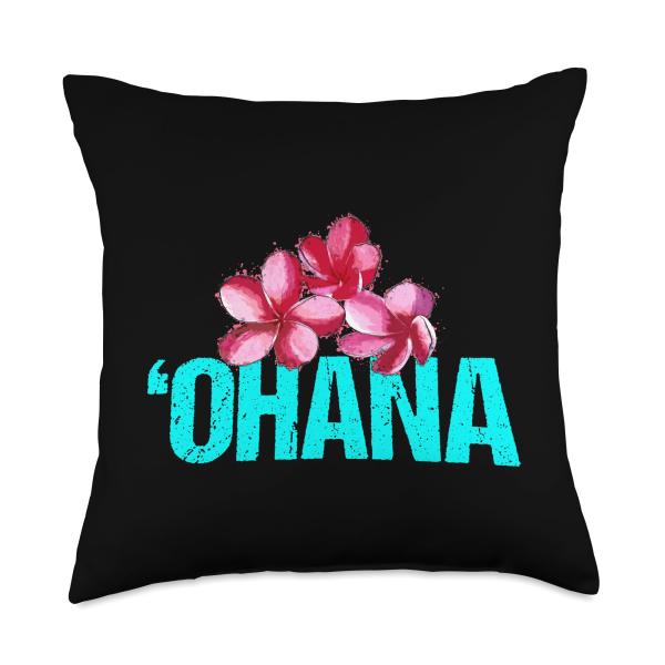 HAWAIIAN 'OHANA Plumeria Flower art family design, Hawaii Throw Pillow