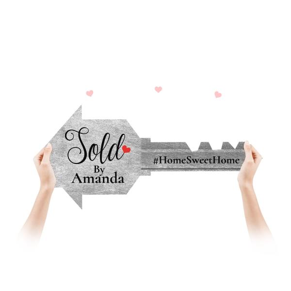 Giant Customized Real Estate Sold Key For Marketing - Metal Silver Size M