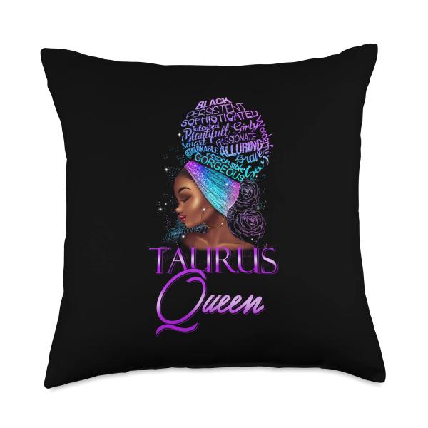 Purple Taurus Queen African American Woman April May Zodiac Throw Pillow