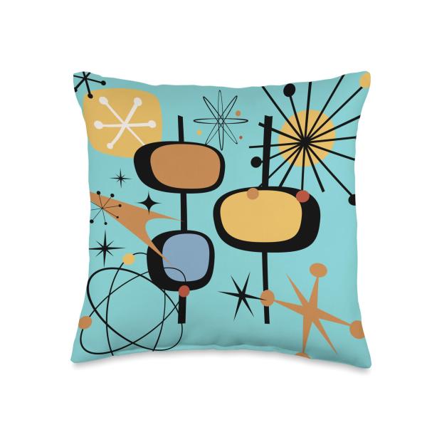 Retro Mid Century Modern MCM Vibe Aesthetic Futuristic Art Throw Pillow