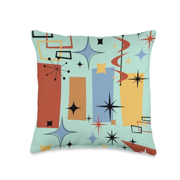 Retro Mid Century Modern MCM Vibe Aesthetic Kitsch Art Throw Pillow