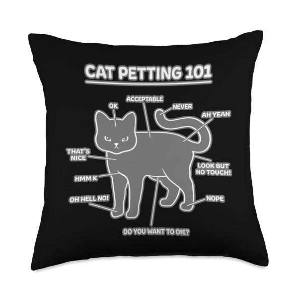 Funny Gray Cat Petting 101 Guide Kitty Chart Diagram Throw Pillow