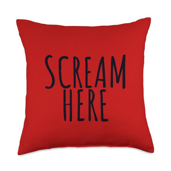 Scream Here Funny Frustration Red Aesthetic Throw Pillow