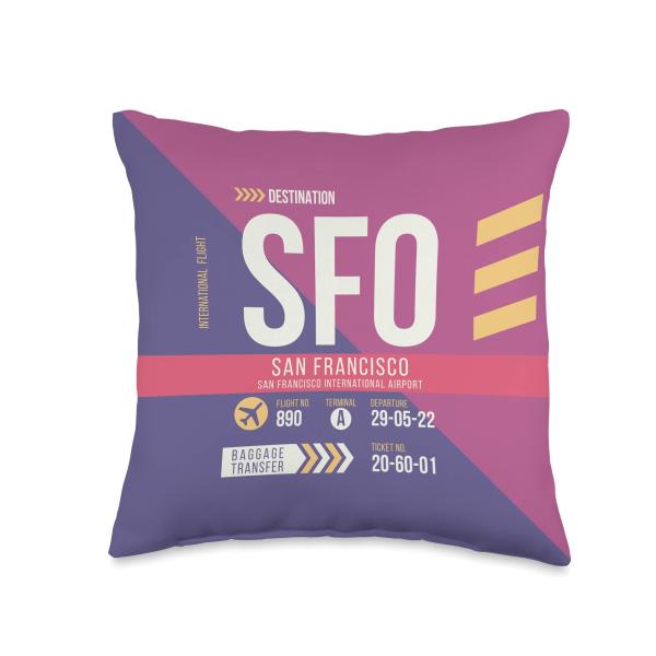 Vintage San Francisco SFO Airport Code Retro Travel Day Throw Pillow