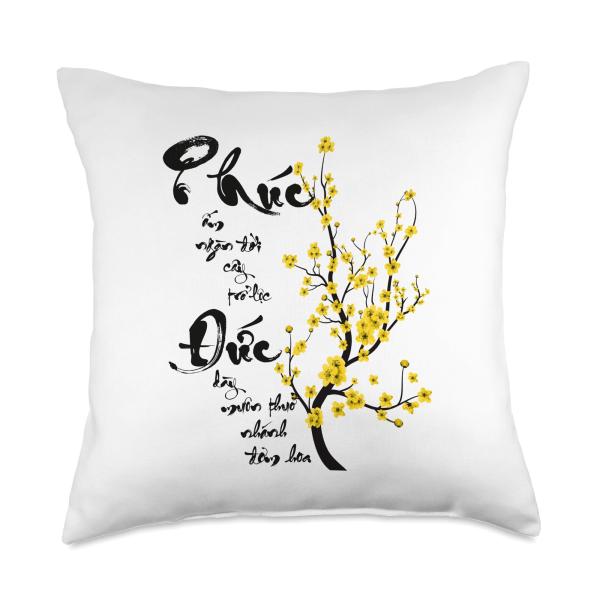 Vietnamese Lunar New Year Decorations 2025 | Mai Flowers Throw Pillow