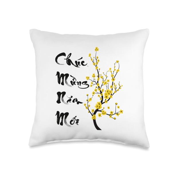 Vietnamese Lunar New Year Decorations 2025 | Mai Flowers Throw Pillow