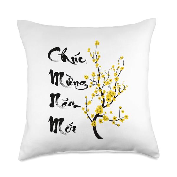 Vietnamese Lunar New Year Decorations 2025 | Mai Flowers Throw Pillow