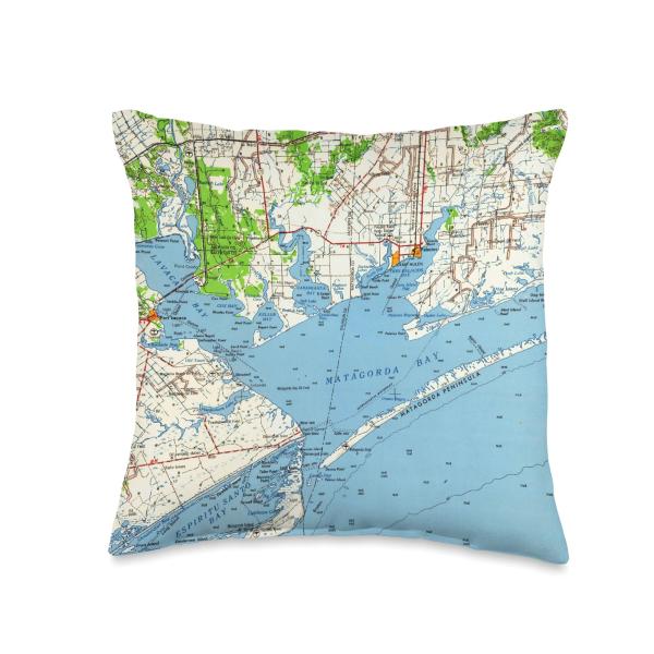 Matagorda Bay TX Map Throw Pillow