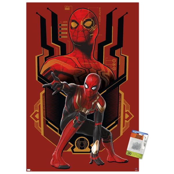 Trends International Marvel Spider-Man: No Way Home - Posed Wall Poster, 22.37" x 34.00", Premium Poster ＆ Push Pin Bundle