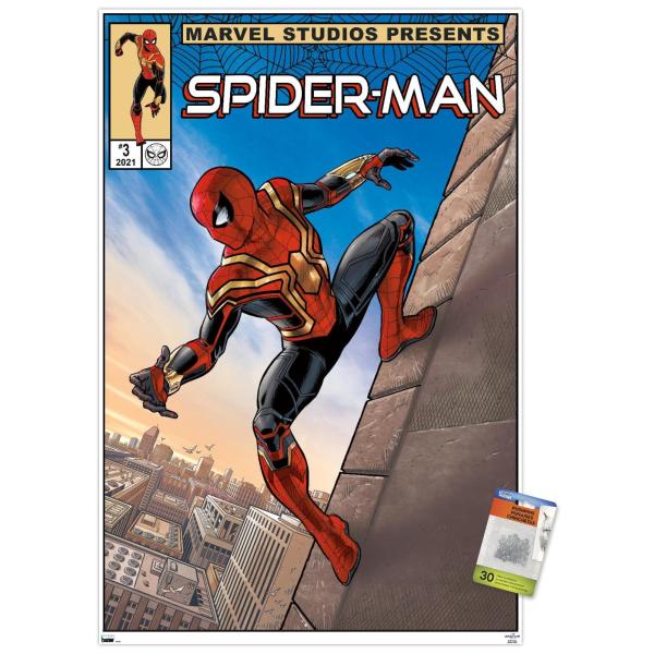 Trends International Marvel Spider-Man: No Way Home - Wall Comic Wall Poster, 22.37" x 34.00", Premium Poster ＆ Push Pin Bundle
