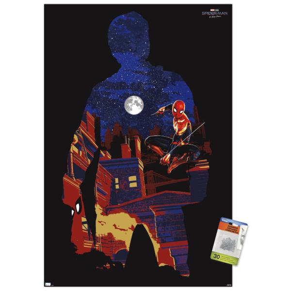 Trends International Marvel Spider-Man: No Way Home - Silhouette Wall Poster, 22.37" x 34.00", Premium Poster ＆ Push Pin Bundle