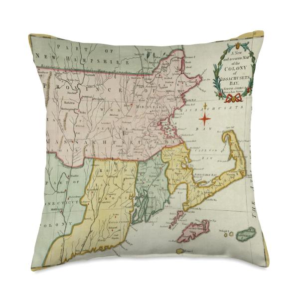 Massachusetts Bay Colony Old Map Throw Pillow