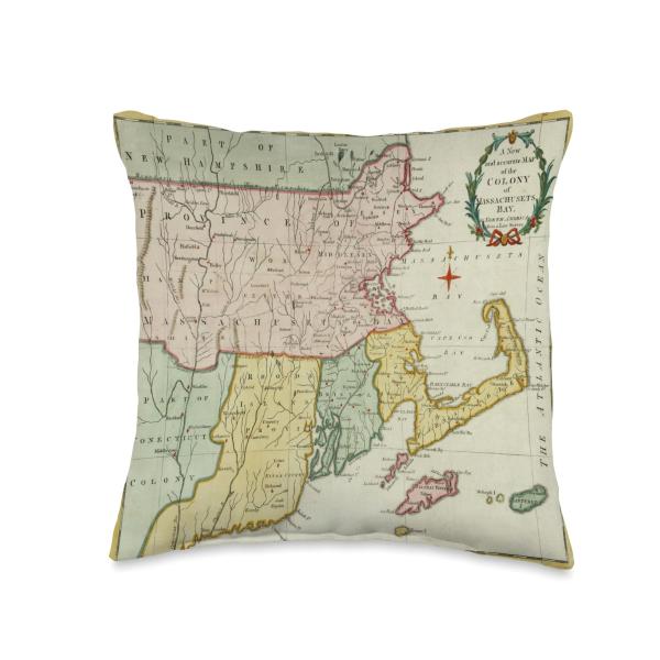 Massachusetts Bay Colony Old Map Throw Pillow