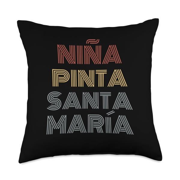 "Ni〓a, Pinta, Santa Maria" History, Christopher Columbus Day Throw Pillow