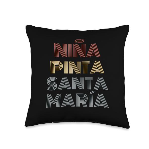 "Ni〓a, Pinta, Santa Maria" History, Christopher Columbus Day Throw Pillow