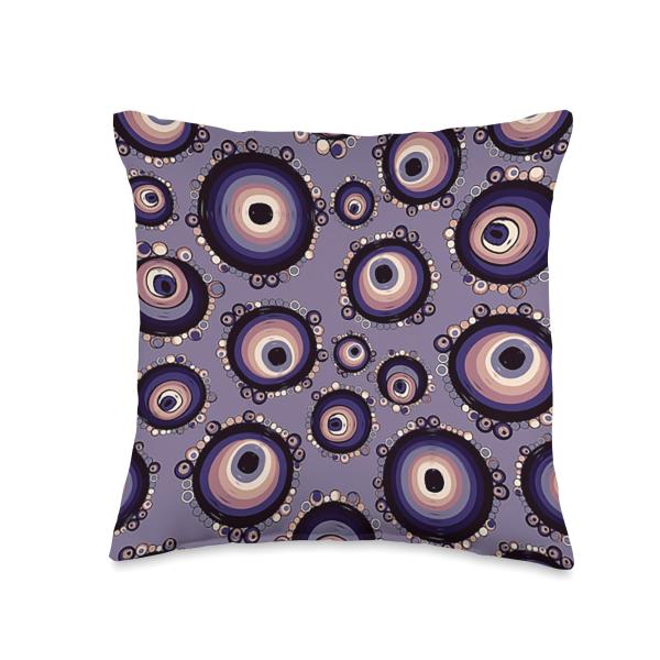 Evil Eye Turkish Arabesque Eyeball Pattern in Purple Throw Pillow