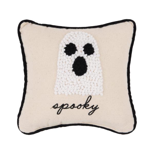 C＆F Home Spooky Cursive Script Halloween Ghost French Knot Small Petite Accent Pillow 8" x 8" Autumn Fall Harvest Home Sofa Couch Home Cute Cozy Deco