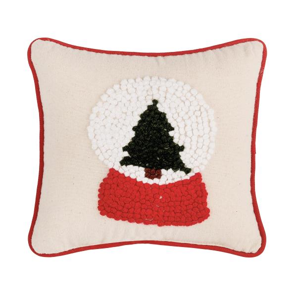 C＆F Home Snow Globe Christmas Tree French Knot Small Petite Mini Accent Pillow 8" x 8" Xmas Winter Holidays Festive Home Living Room Couch Chair Sofa