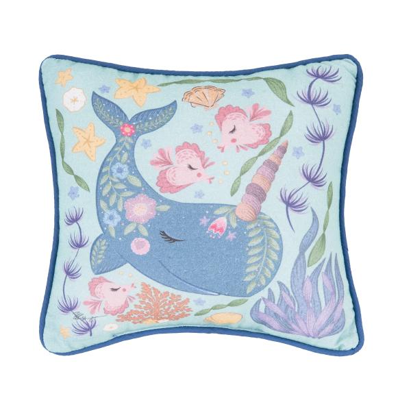 C＆F Home Narwhal Coral Printed Small Petite Throw Pillow 10" x 10" Blue