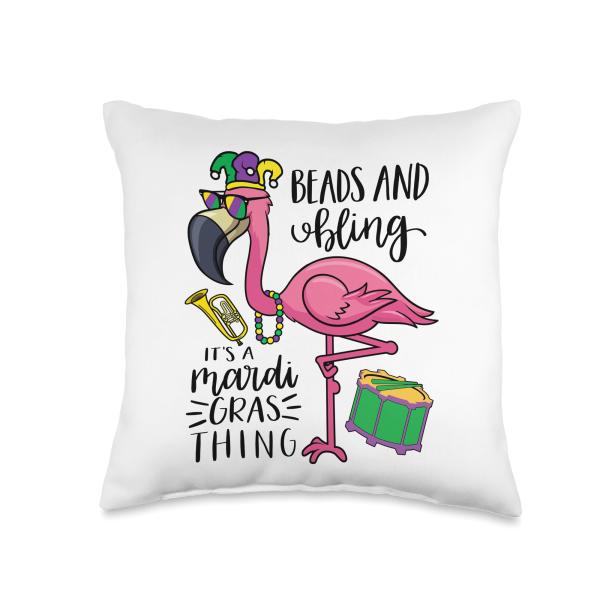 Flamingo Beads ＆ Bling Boys Girls Kids Mardi Gras Thing Throw Pillow
