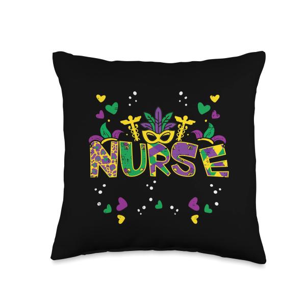 Nurse Mardi Gras Louisiana Scrub RN ICU PACU ER Women Men Throw Pillow