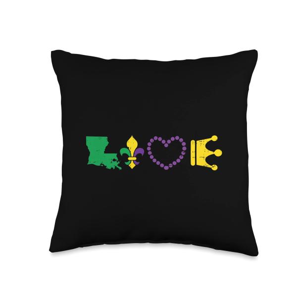 Love Fleur Lis Beads Louisiana Mardi Gras Women Girls Throw Pillow