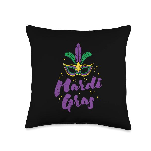 Mardi Gras Mask Louisiana NOLA Mardi Gras Women Men Kids Throw Pillow