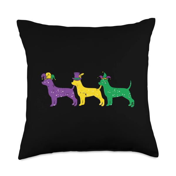 Chihuahua Dogs Purple Yellow Louisiana Mardi Gras Women Kids Throw Pillow
