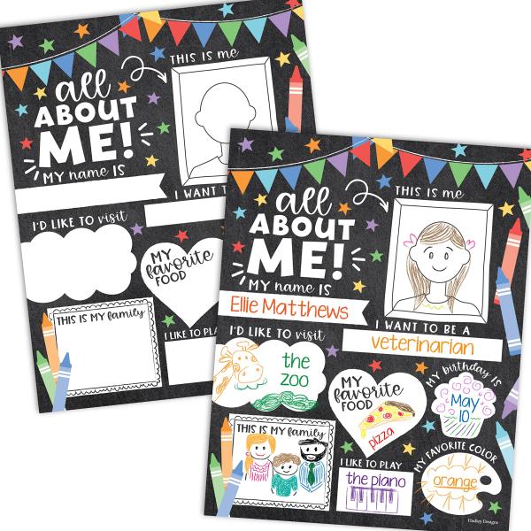 「Read All About Me」ポスター カラフルな20枚 小学校ポスター用 - All About Meポスター 小学校用品 教師用 教室/星学生ポスター 小学校用品