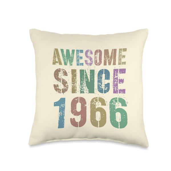 AWESOME SINCE 1966 Vintage 60th Birthday Rock Roll Mom Dad Throw Pillow