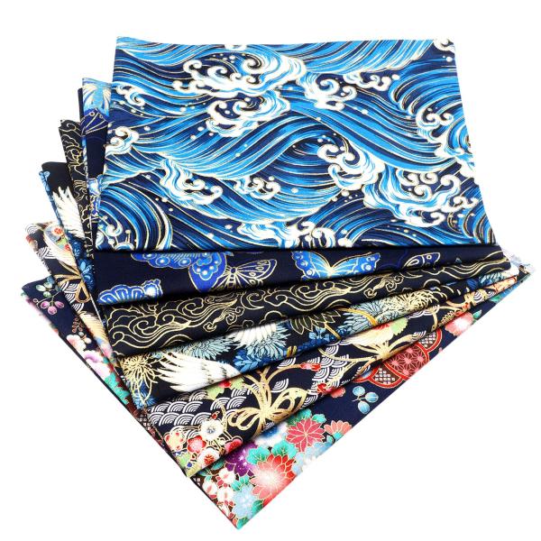 6 Pcs 20'' x 16'' Japanese Style Fabric Squares Fat Quarters Cotton Fabric Bundle Patchwork Wrapping Cloth Quilting for DIY Patchwork Sewing(Fresh Sty