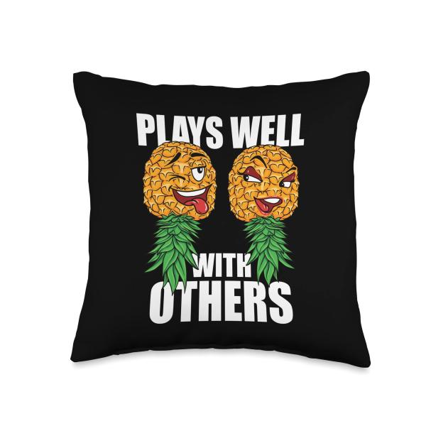 Swinger Plays Well With Others Upside Down Pineapple Throw Pillow