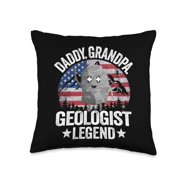 Daddy Grandpa Geologist Legend American Flag Rock Collecting Throw Pillow
