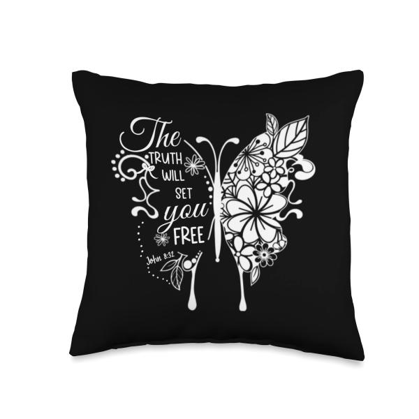 John 8:32 The Truth Will Set You Free Christian Bible Verse Throw Pillow