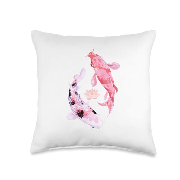 Pink Koi Fish Japanese, Koi Art, Lucky Animal, Carp, Ponds Throw Pillow