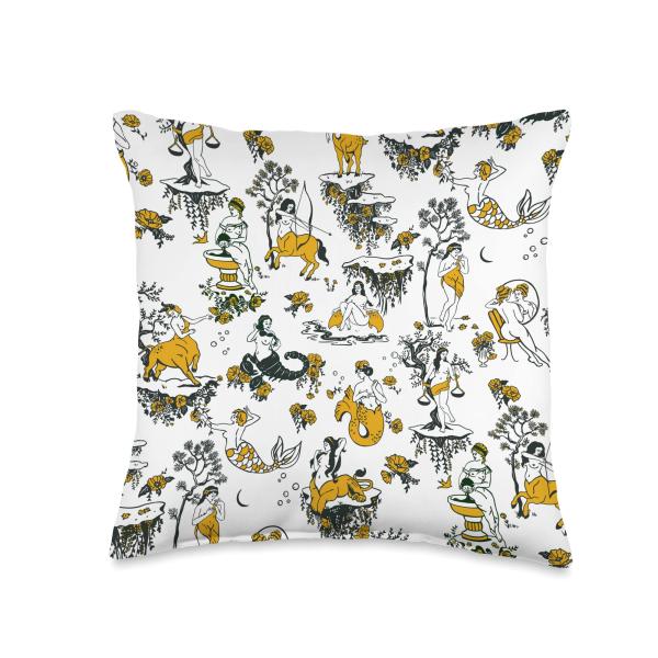 Cool Vintage Zodiac, Horoscope ＆ Astrology Toile Patterns Throw Pillow