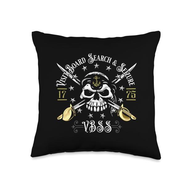 Visit Board Search and Seizure VBSS with Skull and Swords Throw Pillow
