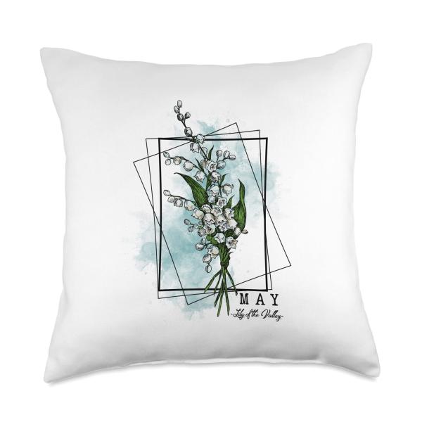 Birth Month Flower Born in May Lily of the Valley Flowers Throw Pillow